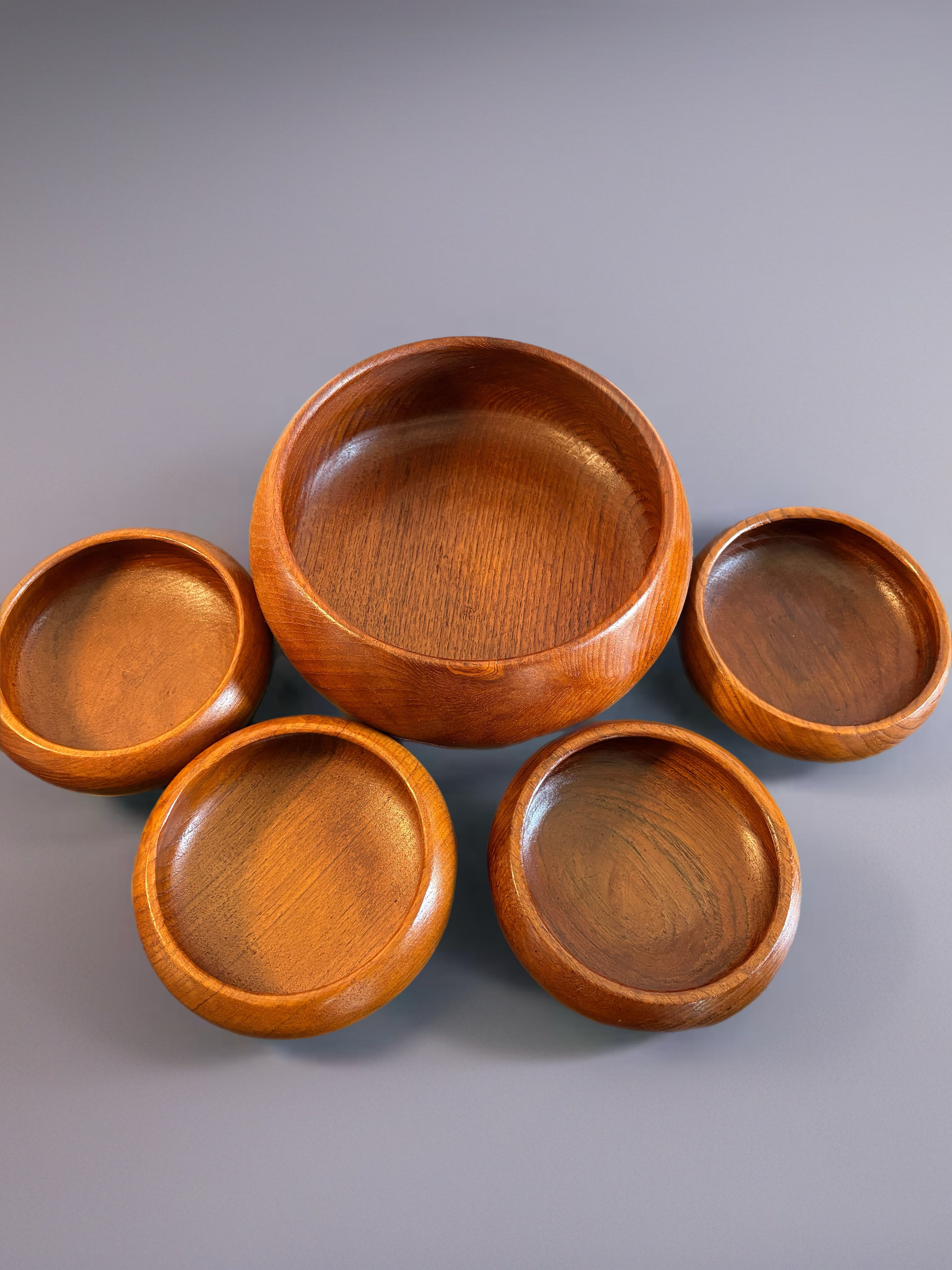 Vintage Mid-Century Wooden Salad Bowl Set – Made in Thailand