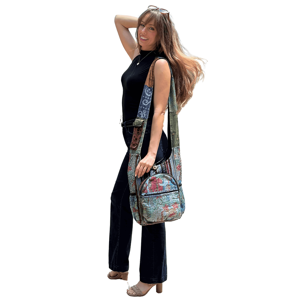 Thumbnail: Kathmandu Collection Vintage Patchwork Hobo Bag with Water Bottle Pockets