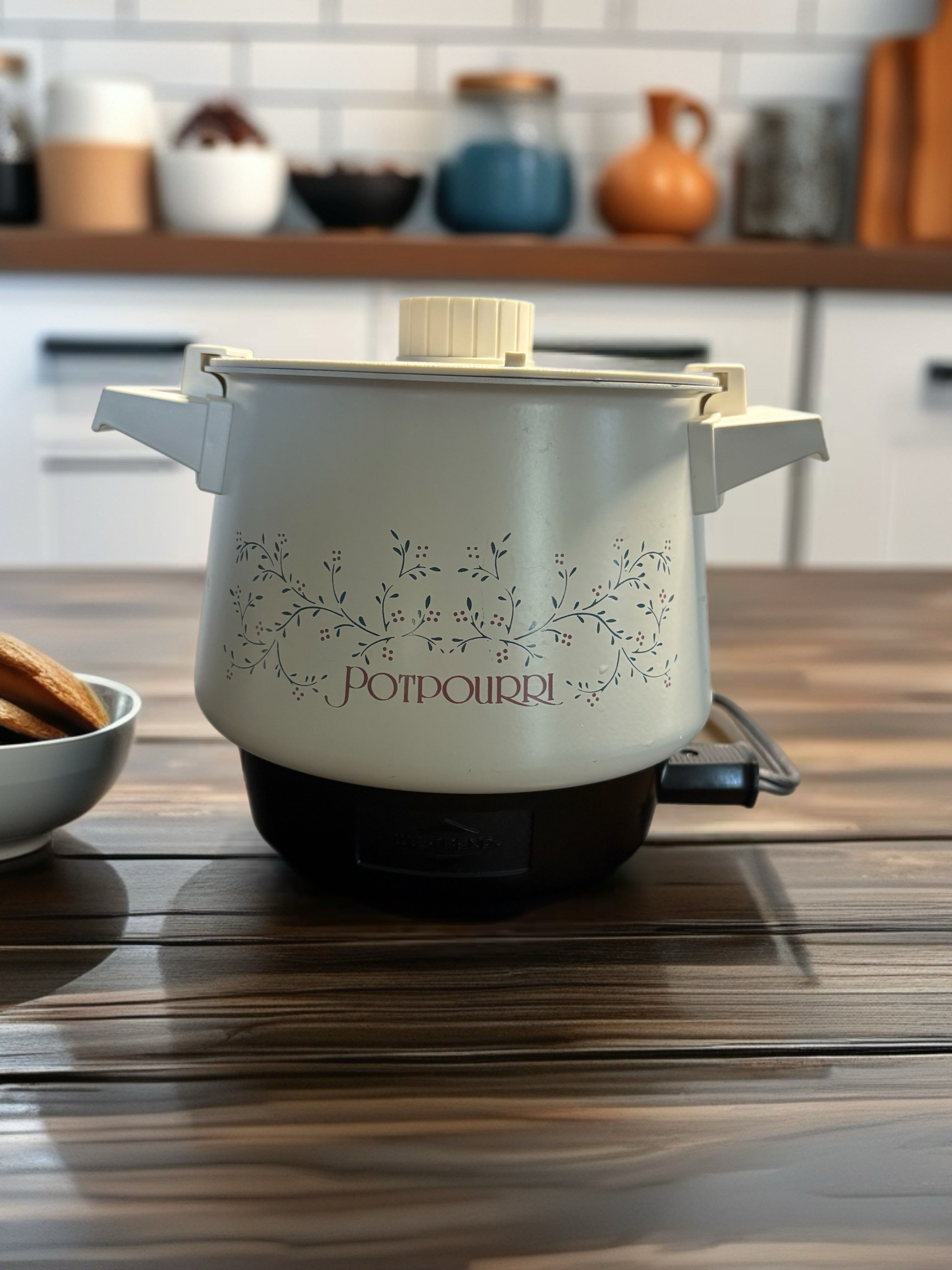 Vintage West Bend electric potpourri pot with floral design cream color simmer pot warmer