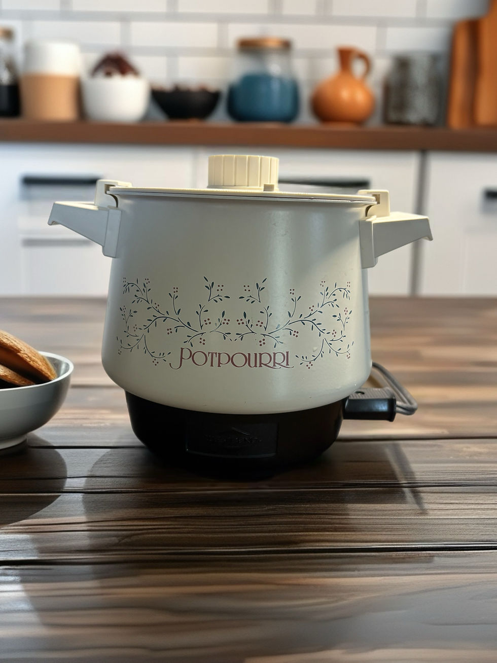 Vintage West Bend electric potpourri pot with floral design cream color simmer pot warmer