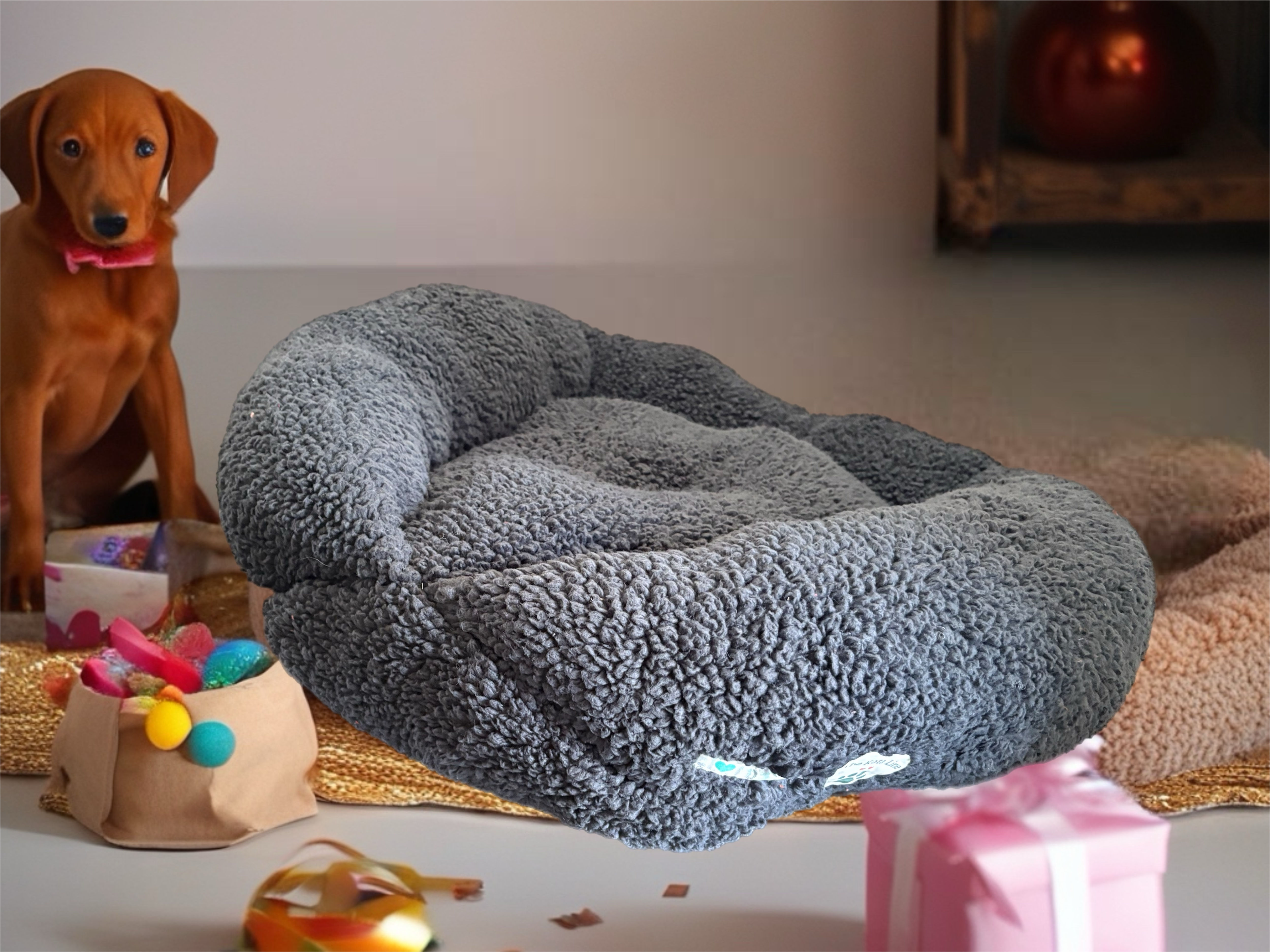 Cozy Charcoal Sherpa Upcycled Pet Bed