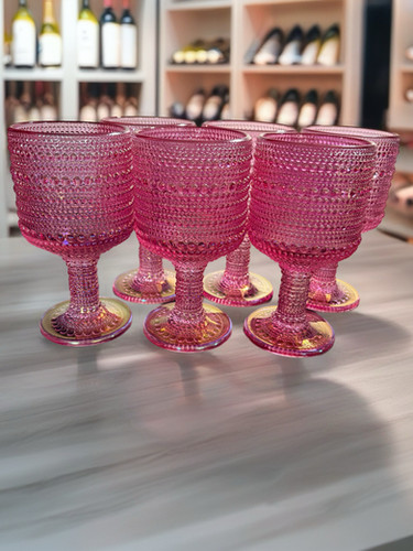 Pink Hobnail Style Goblets  Set of 6 Iridescent Glasses, Vintage-Inspired  | One More Time Finds