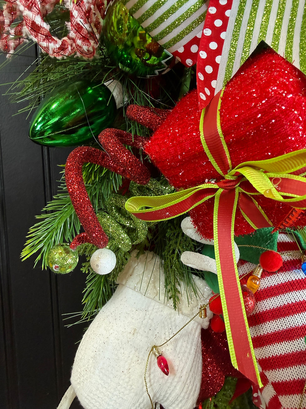 Thumbnail: Whimsical Elf Christmas Swag- Red & Lime Green Holiday Decor