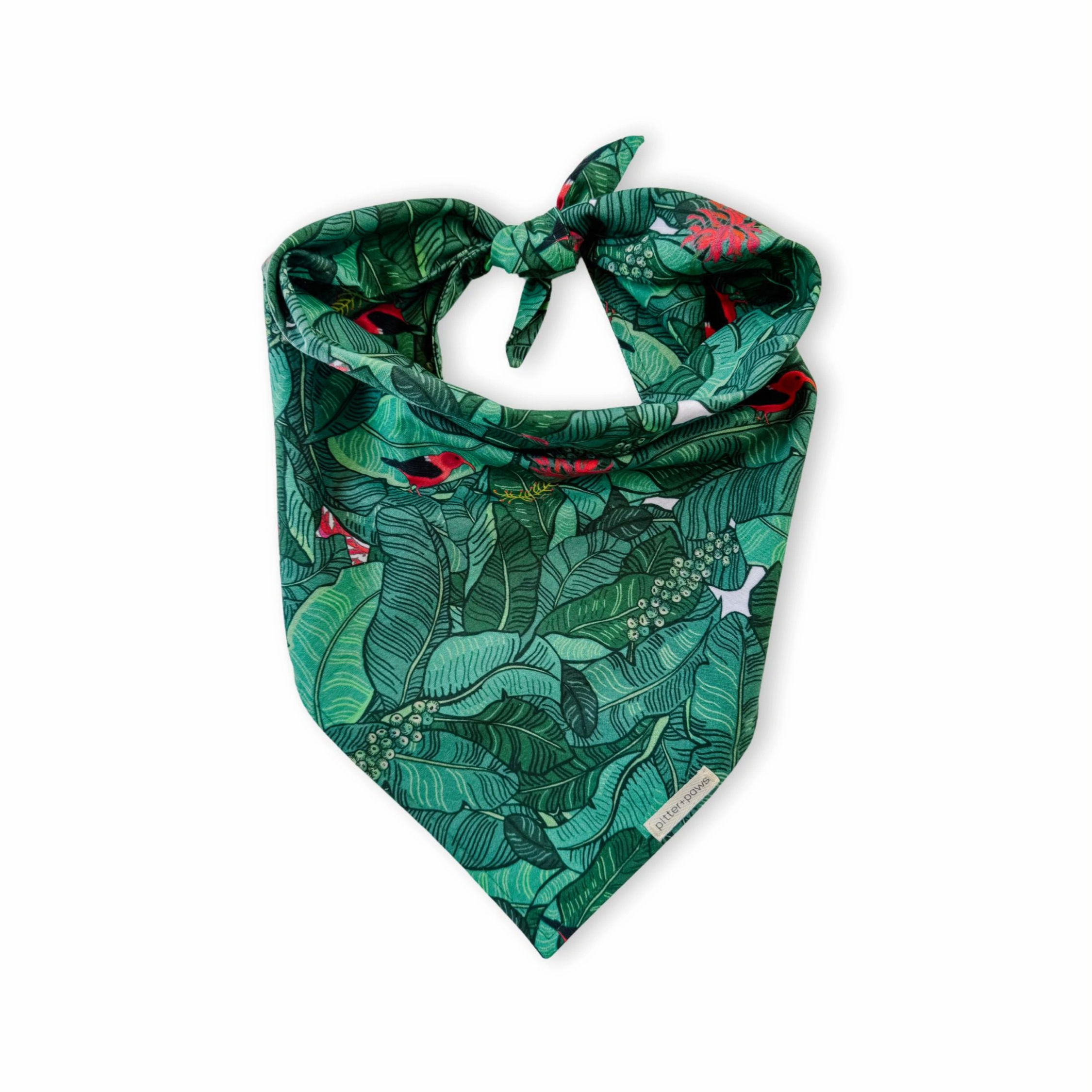 I'iwi Earth Day dog bandana. fabric designed by hnldesigns for Spoonflower. handmade with aloha. aloha wear for dogs.