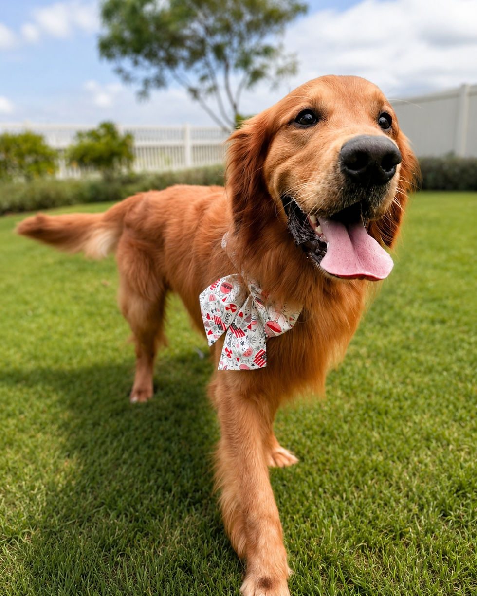 Golden Retriever in a patriotic dog sailor bow perfect for Summer holidays!