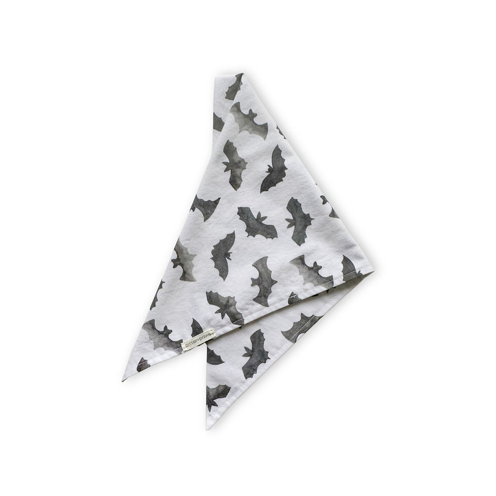 White Halloween dog bandana with black watercolor bats