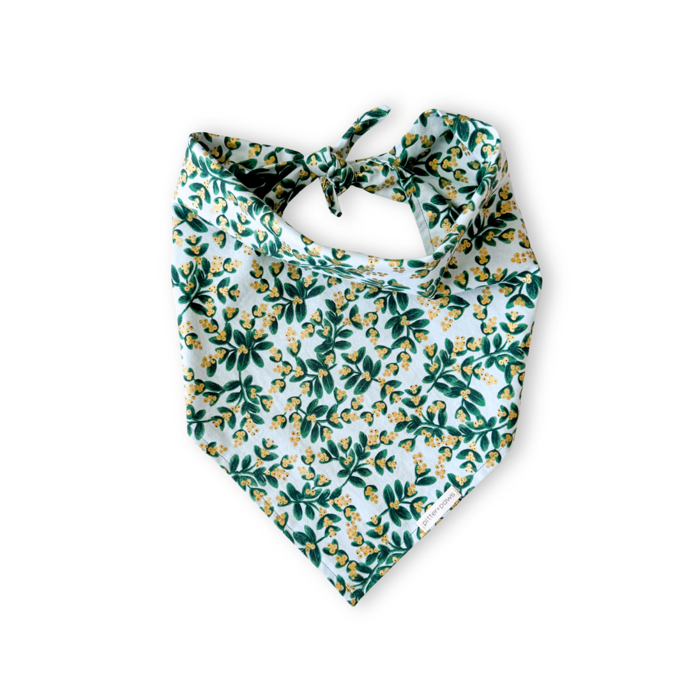 Mistletoe classic tie-on dog bandana with gold accents