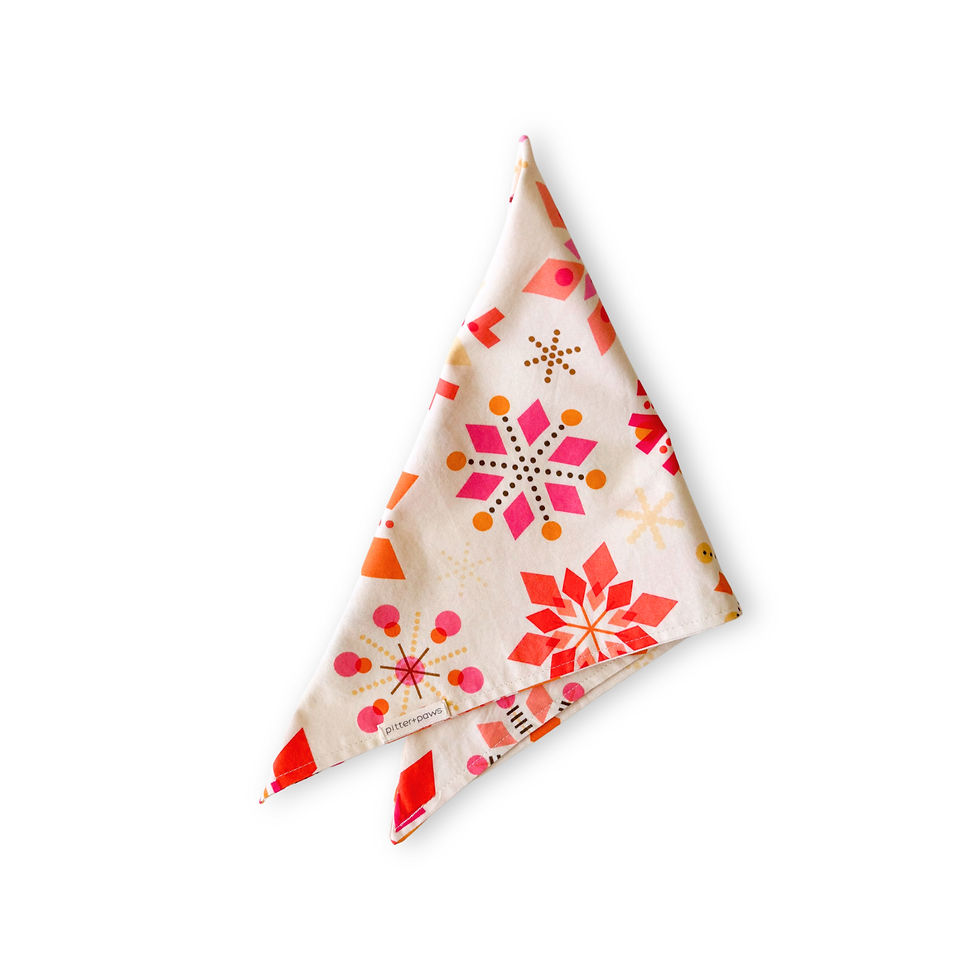Holiday with large retro snowflakes in orage & pink