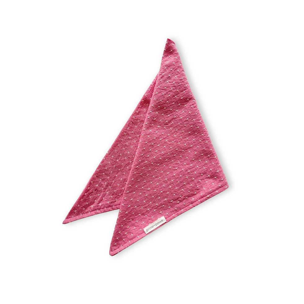Valentine themed dog bandana with cross stitches in pink