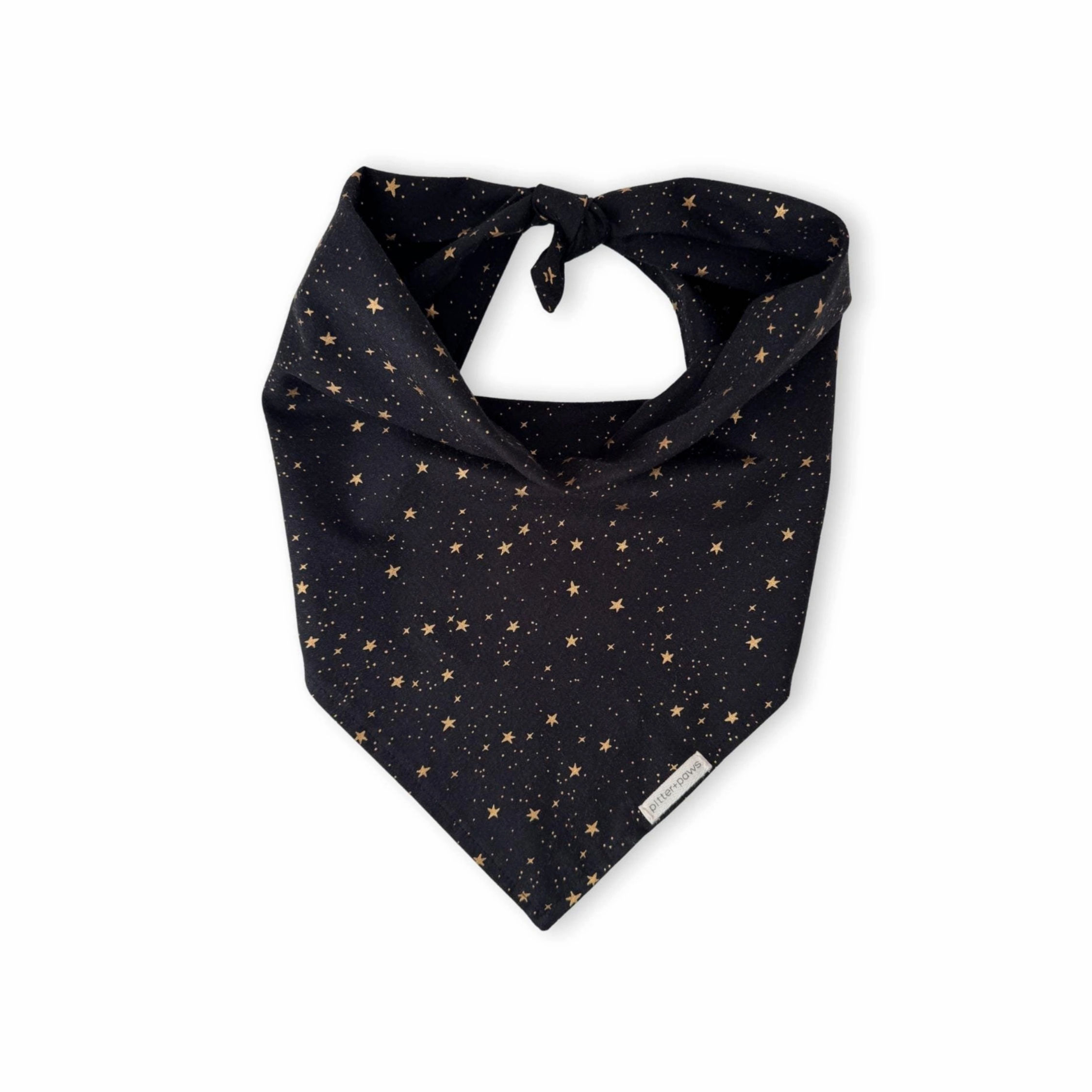 black bandana with metallic gold stars, fabric by Rifle Paper Co.