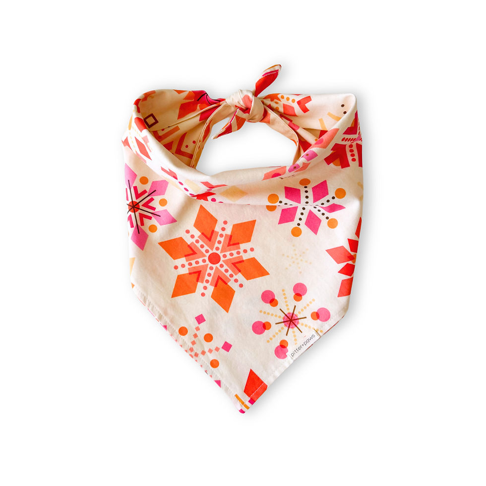 Holiday classic tie-on dog bandana with large retro snowflakes