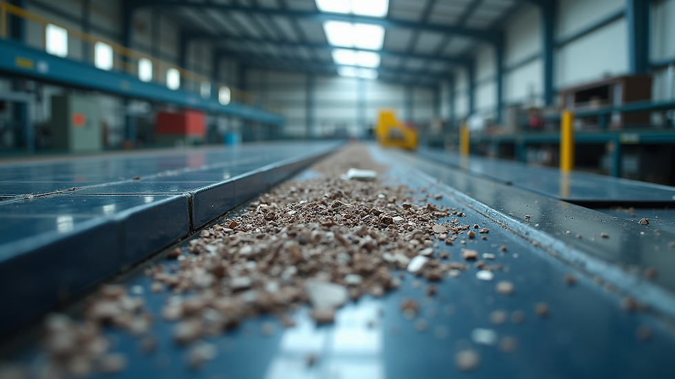 Close-up view of solar panel recycling process with separated materials