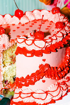 Pink and red vegan lambeth wedding cake by Blossom and Bee Bake House at Brickhouse Vineyard, Exeter, Devon, UK Wedding venue