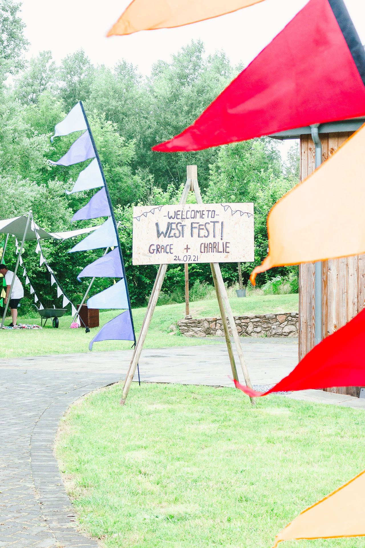 DIY sign at Higher Holcombe, Festival wedding venue. Exeter, Devon, UK