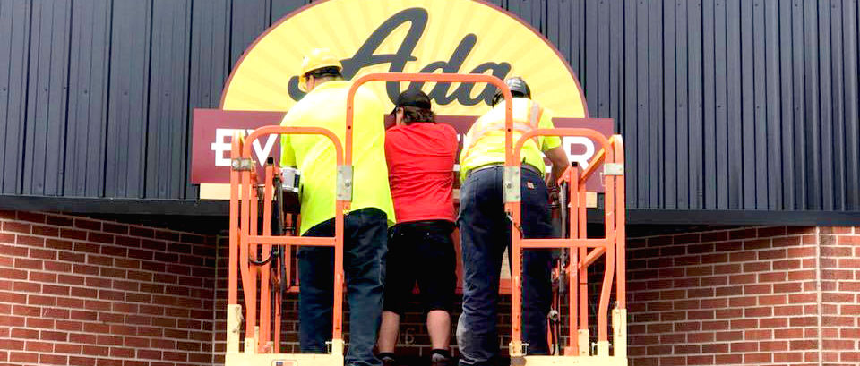 Ada Area Event Center Sign going up in A