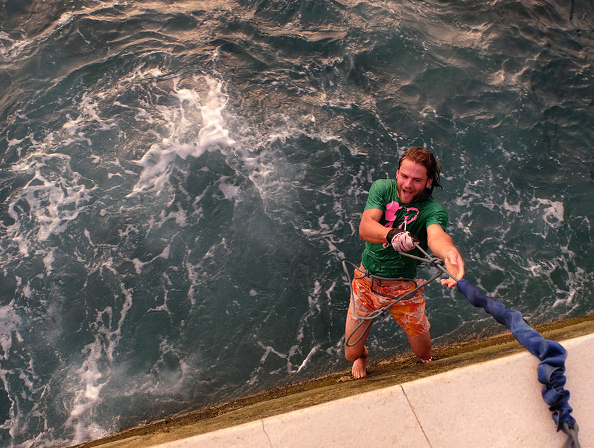 Slacklining Paradise features adventurous athletes crossin an unusual slack line rig over the Pacific Ocean in Acapulco Mexico. Photo by Rodrigo Gaya/Gayaman Visual Studio, LLC. All rights reserved.