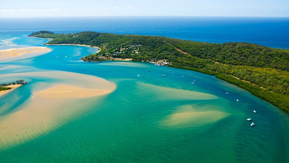 Aerial view of Round Hill Creek and the Town of 1770 on Queensland’s Southern Great Barrier Reef