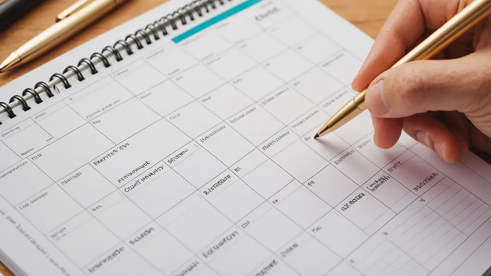 Close-up view of a planner open to a weekly schedule