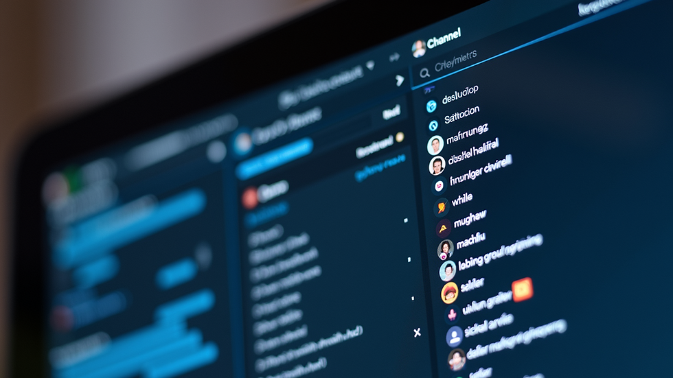 Eye-level view of a Discord server interface showing various channels and user interactions