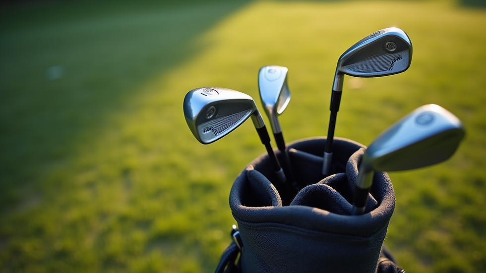High angle view of golf clubs in a golf bag