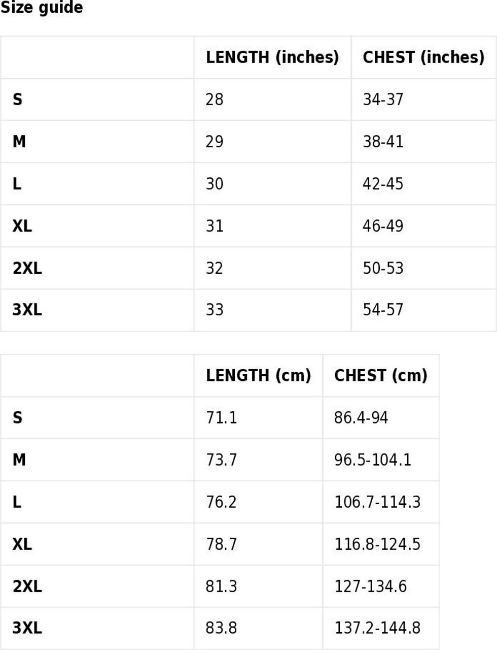 Thumbnail: size chart for vintage tshirts