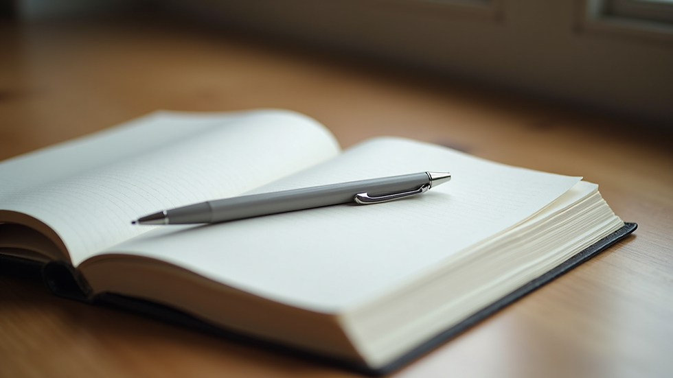 Vue rapprochée d’un carnet de notes ouvert avec un stylo posé dessus, symbolisant la prise de conscience personnelle