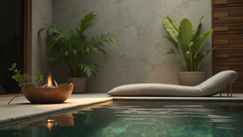 Vue en plongée d’un coin zen avec une bougie allumée, un coussin et une plante verte