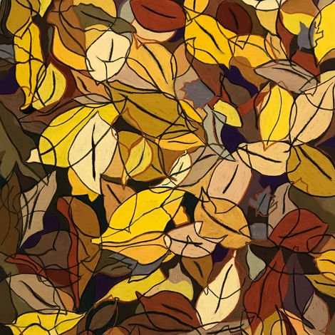 abstract of a variety of yellow fall leaves