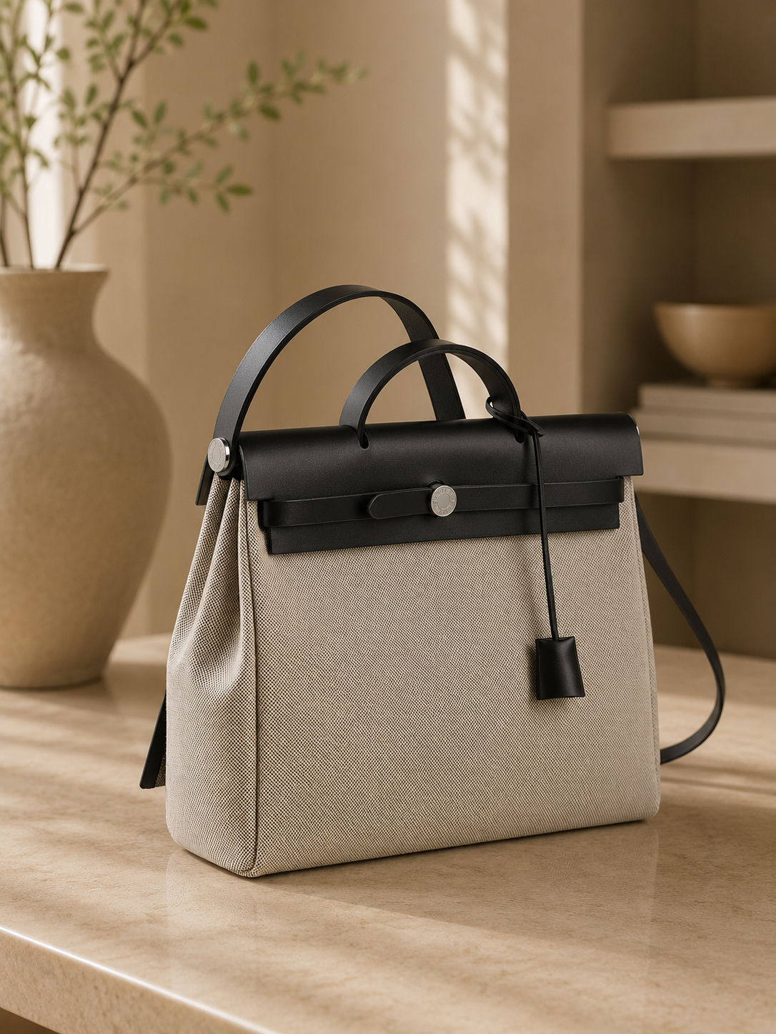HERMÈS HERBAG CABAS CANVAS BLACK