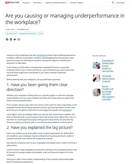 Are you causing or managing underperformance in the workplace by Robert Half