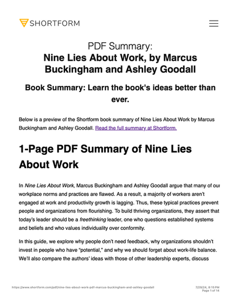 Nine Lies About Work, by Marcus Buckingham and Ashley Goodall