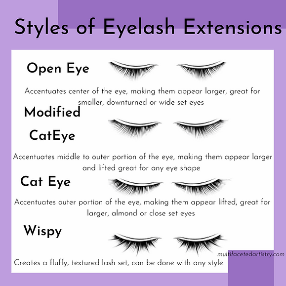styles of lashes, lash styles, eyelash extensions clermont, lash sets, types of lash sets, cat eye lashes, wispy lashes, kim k lashes, strip lashes
