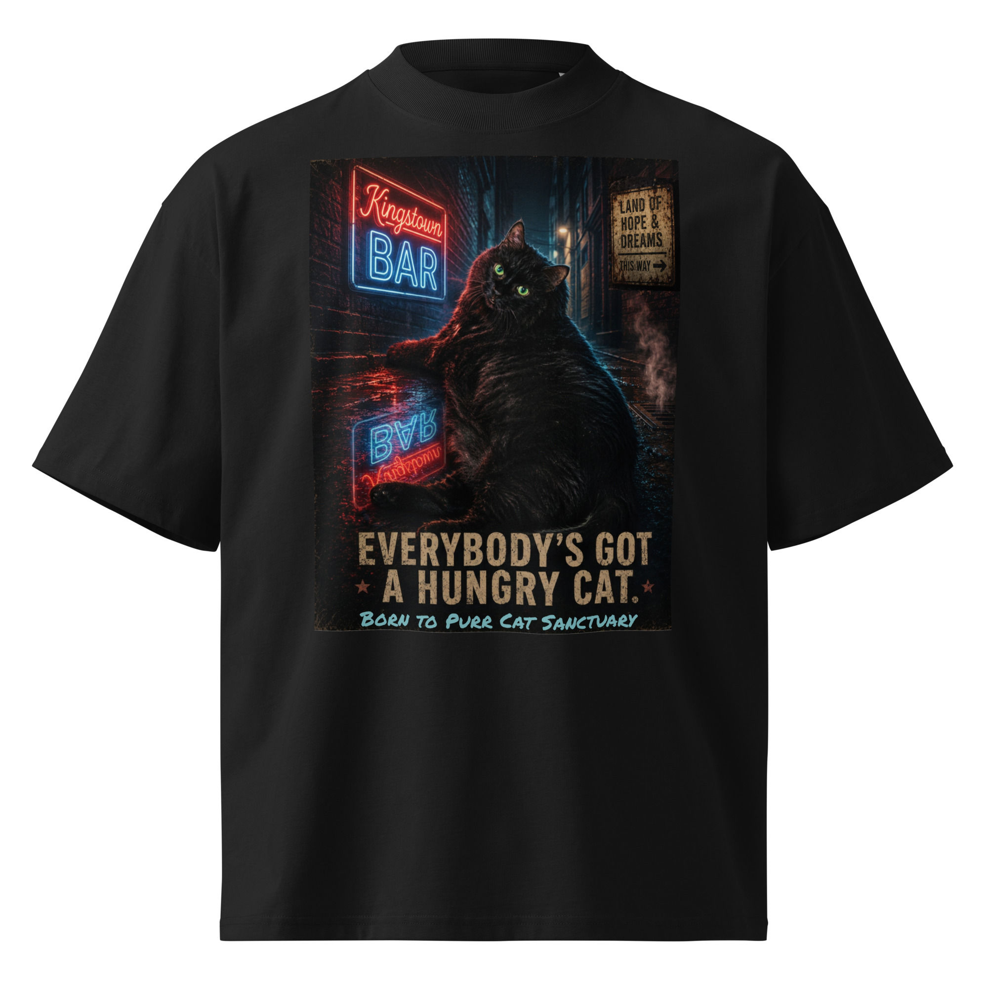 Everybody's Got a Hungry Cat Unisex organic oversized high neck t-shirt