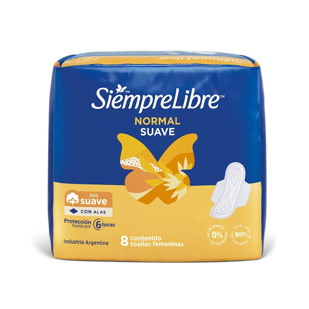 TOALLAS FEMENINAS SIEMPRE LIBRE NORMAL SUAVE CON ALAS X 8 U