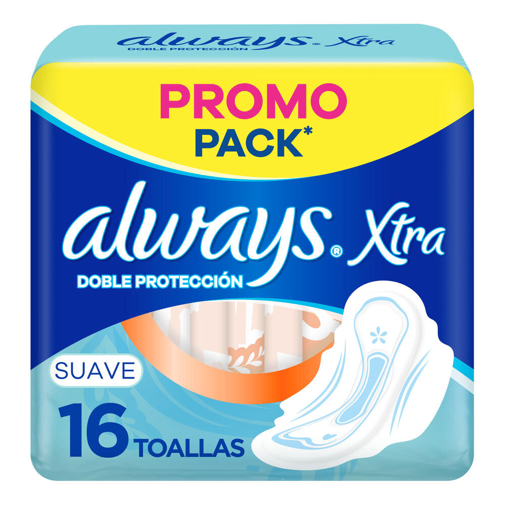 TOALLLAS FEMENINAS ALWAYS XTRA DOBLE PROTECCION SUAVE CON ALAS X 16 U