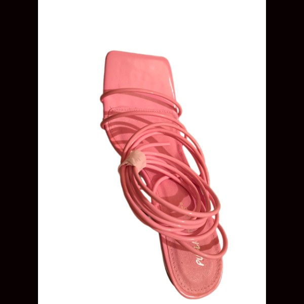 Thumbnail: Public Desire Pink Lace Up Stiletto Heels Square Toe Wrap Sandals Party Shoes