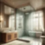 Geniş ve lüks bir banyo, mahremiyet sağlayan buzlu cam panelli büyük bir duş kabini içeriyor. Şık mermer döşemeler, çift lavabolu ahşap dolaplı bir tezgah ve doğal ışık alan büyük pencere yanındaki bağımsız bir küvetle tamamlanmış.