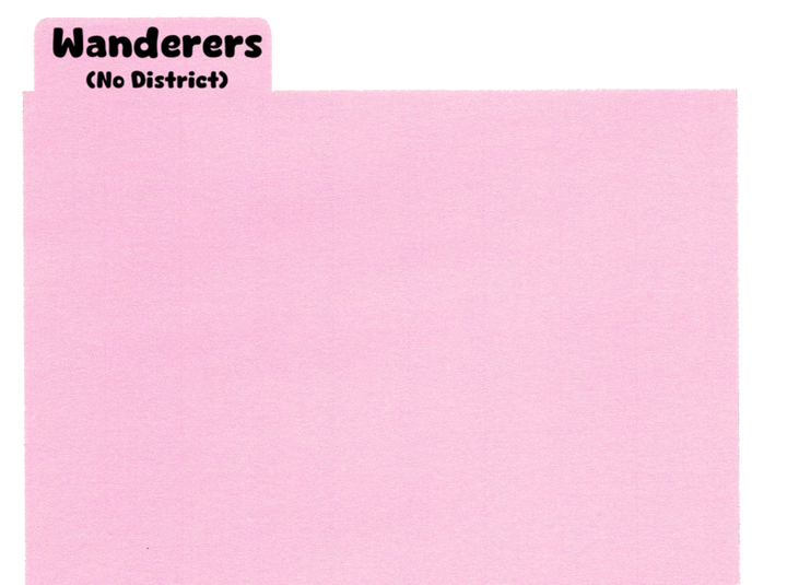 Folder with tab reading 'Wanderers - No District'