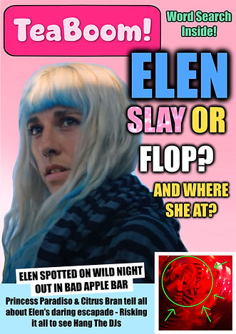 Fake magazine cover showing Elen, headline reads 'ELEN - SLAY OR FLOP? AND WHERE SHE AT?'