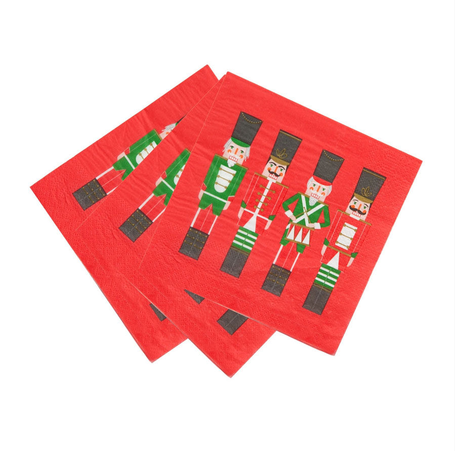 red napkins with four different nutcracker designs pack of 20 napkins