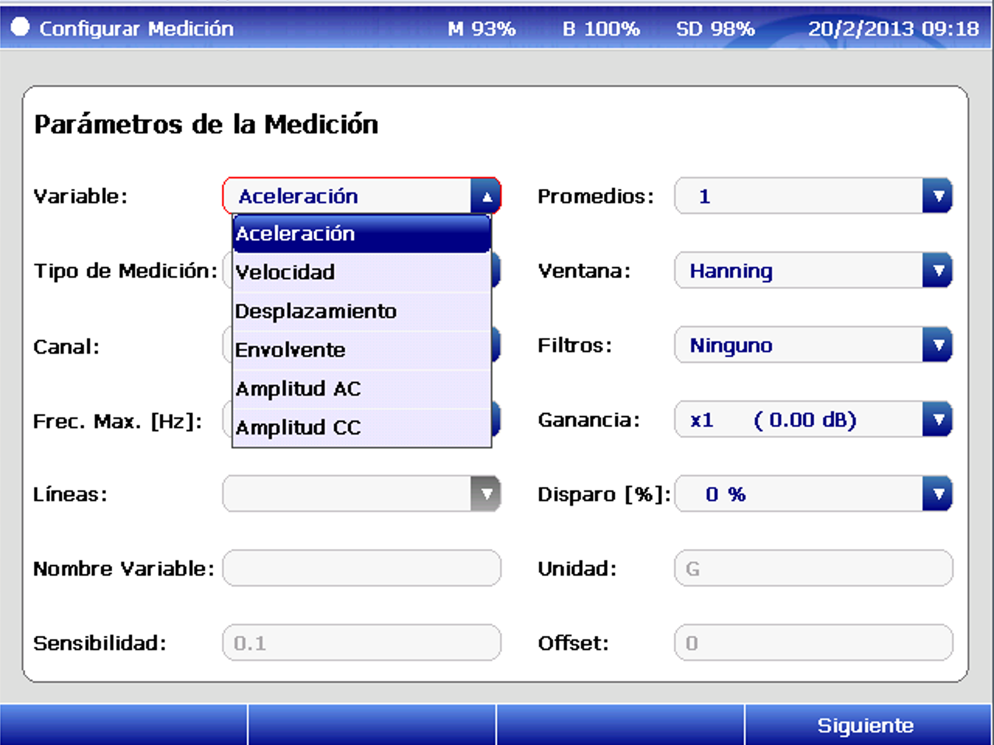 Configuración mediciones