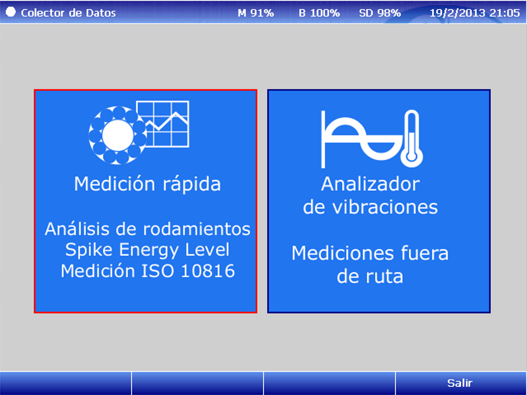 Menú Medidor de vibraciones