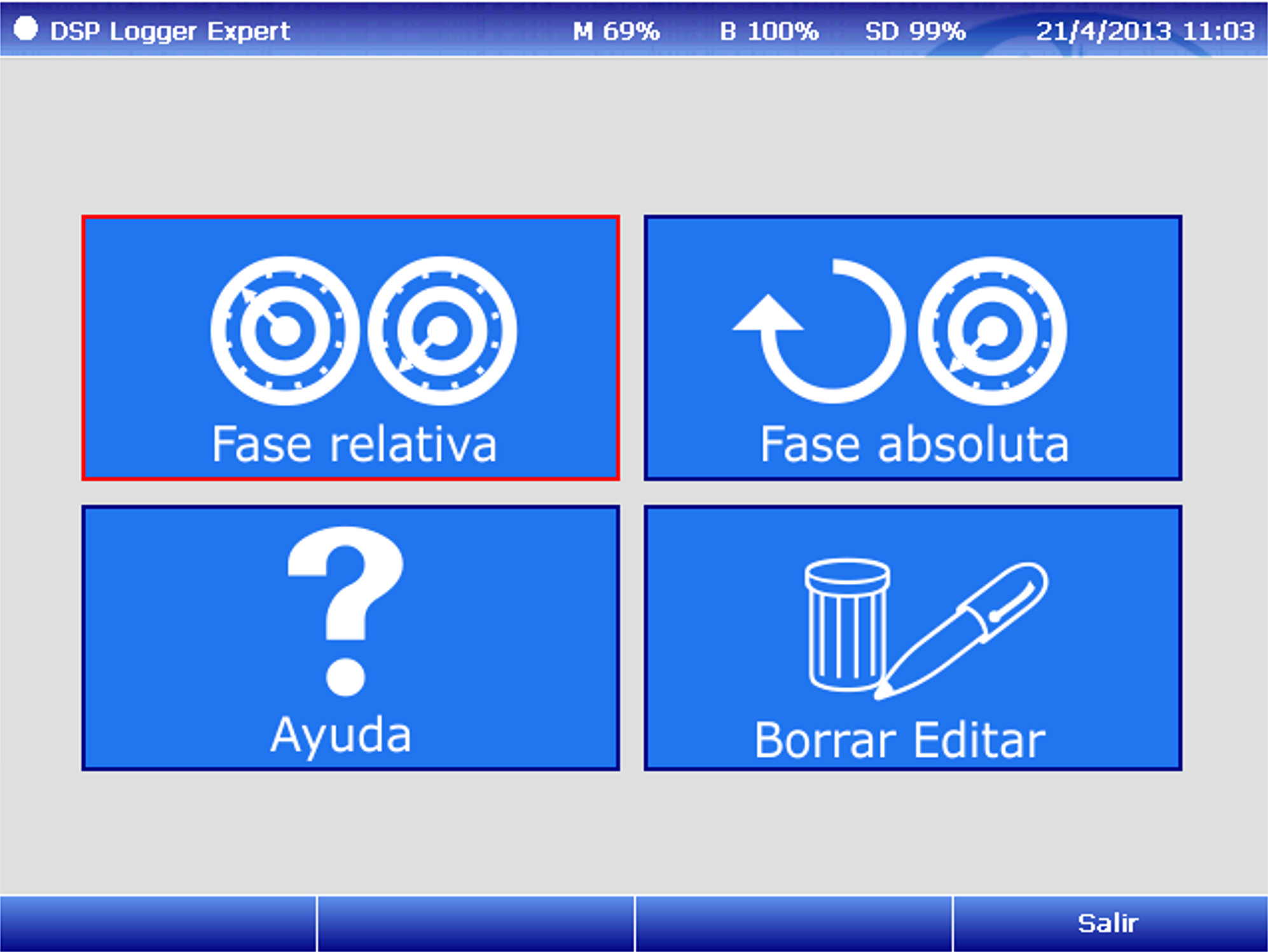 Menú Analizador de fase