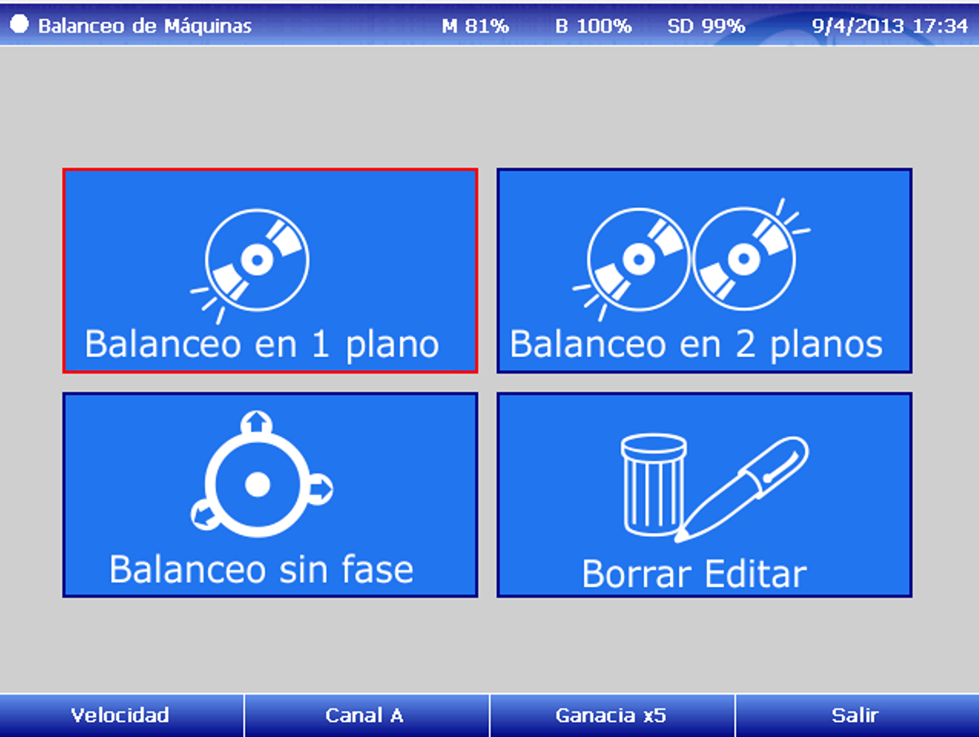 Menú balanceo de máquinas