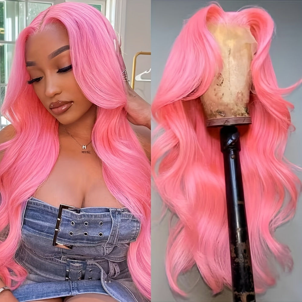 Pink Body Wave Human Hair Lace Front Wig