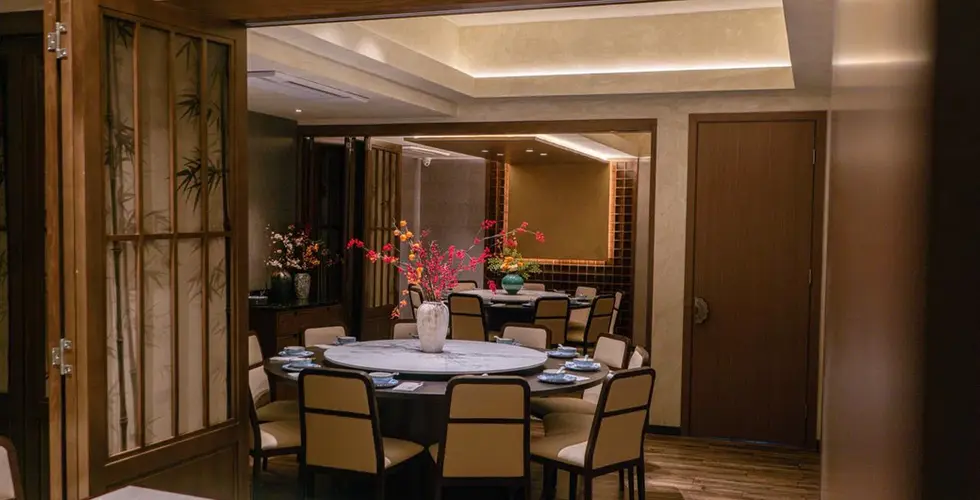 VIP room Combined set for a private event with round seating arrangements