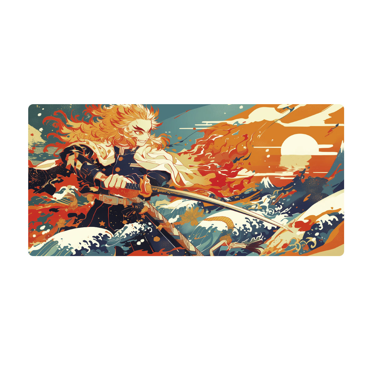 Mousepad impermeable XXL 90x40 cm Rengoku Kimetsu no Yaiba