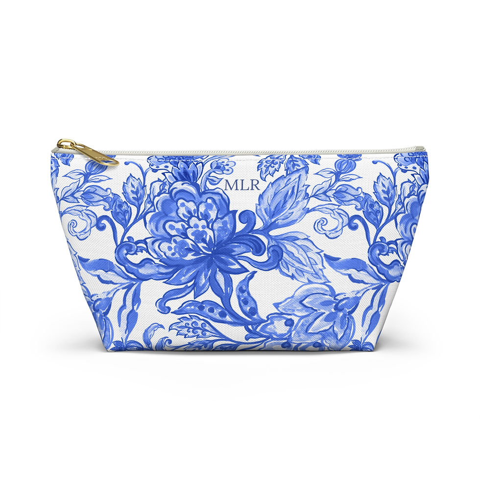 Thumbnail: Blue floral t-bottom accessory pouch with zipper