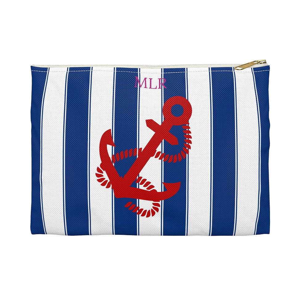 Thumbnail: Red Anchor Cabana Stripe Accessory Pouch with zipper