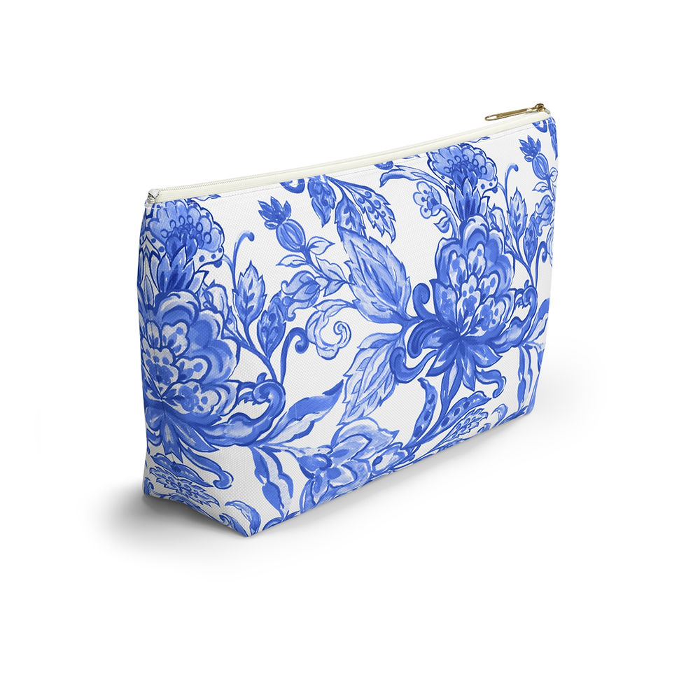 Thumbnail: Blue floral t-bottom accessory pouch with zipper
